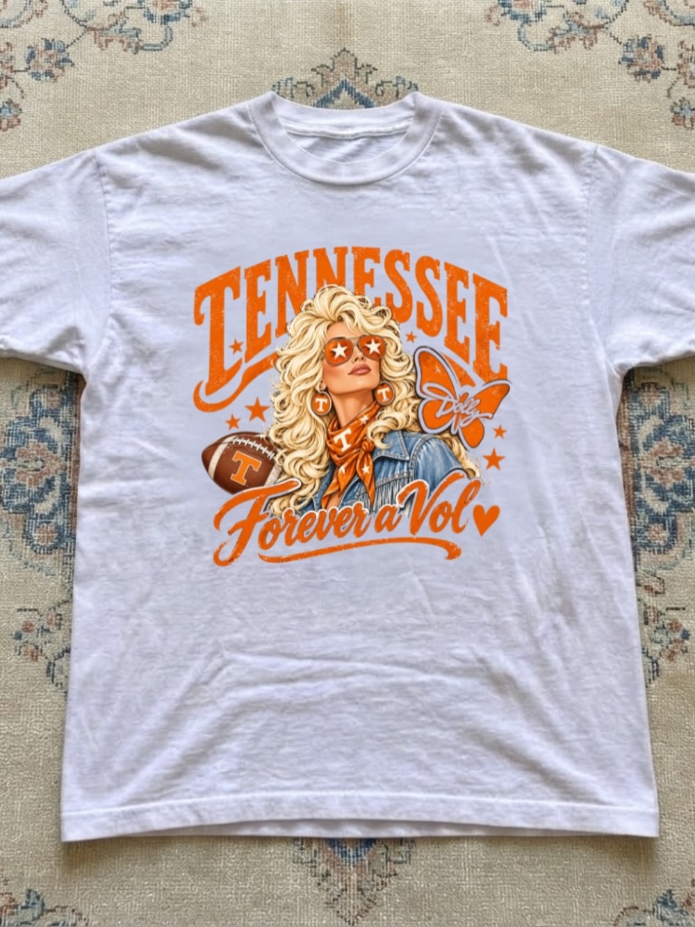 Tennessee Forever a Vol Dolly Parton Football Butterfly Vintage White T-Shirt